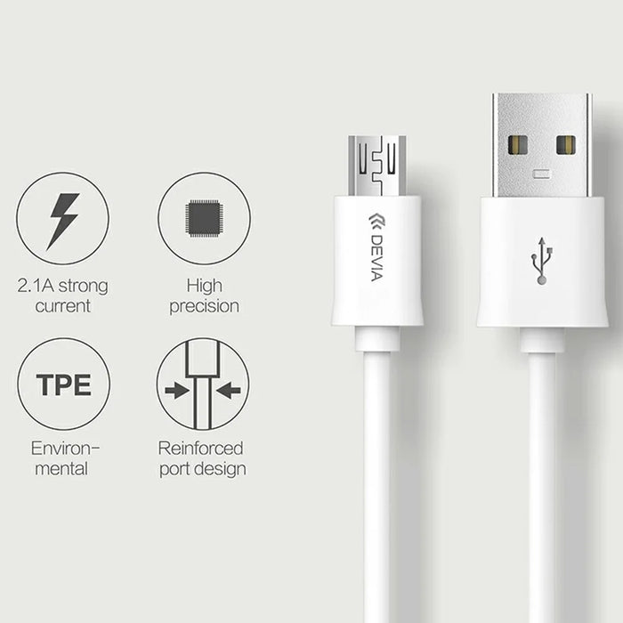 DEVIA 2.1A 1M Smart Cable Micro USB Charging Cable Fast Data Transfer Android Cable - White - 4