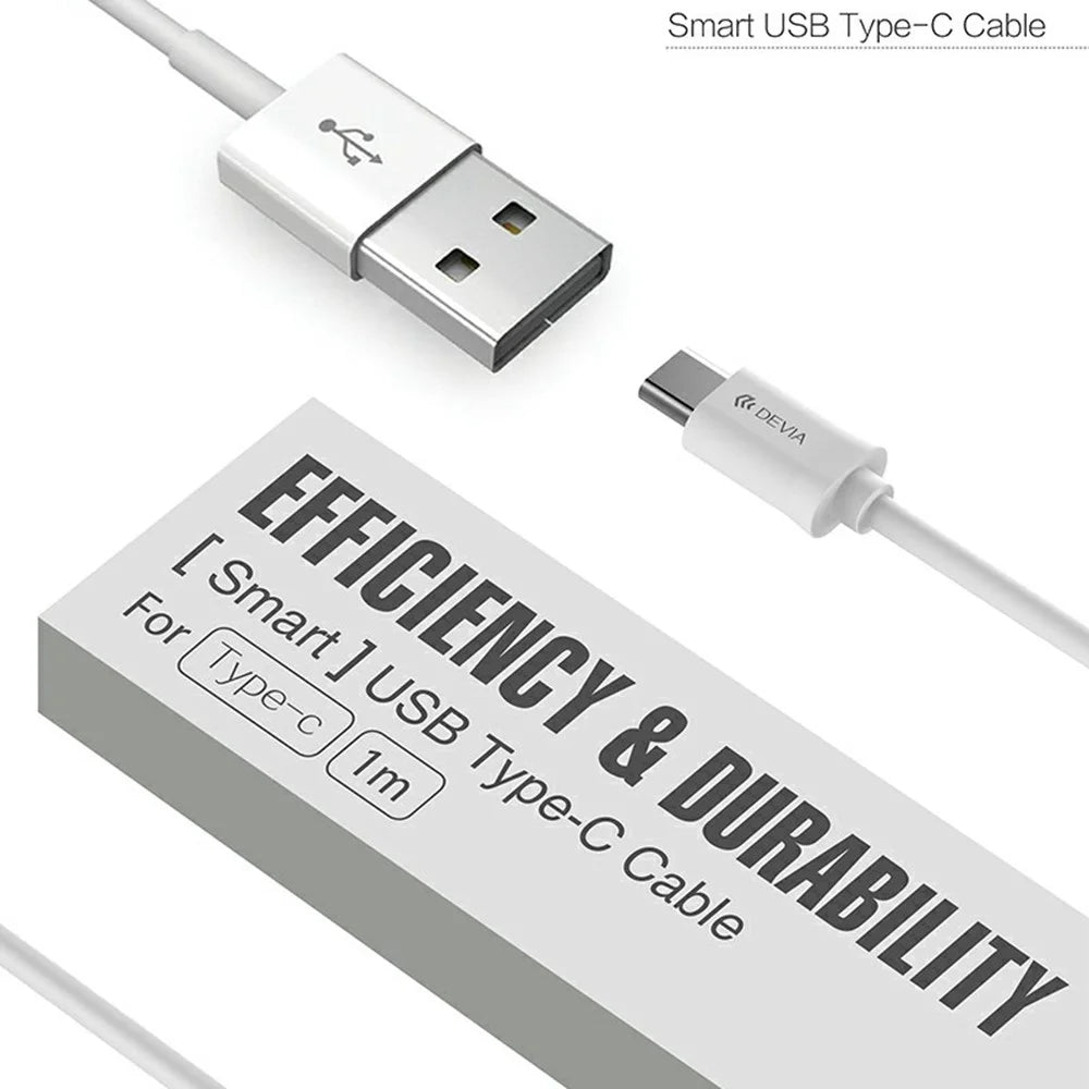 DEVIA 2A 1M Smart Cable USB Type-C Charging Cable Fast Data Transfer Cable - White - 3