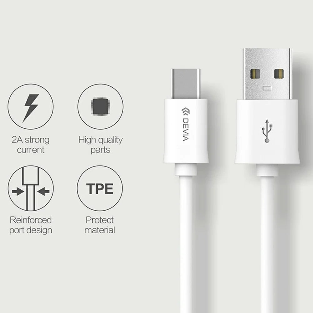 DEVIA 2A 1M Smart Cable USB Type-C Charging Cable Fast Data Transfer Cable - White - 4