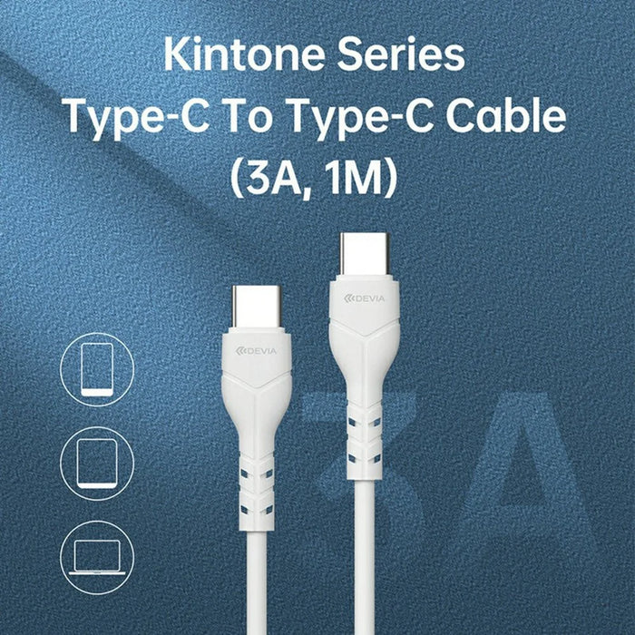 DEVIA Kintone Series Type-C to Type-C Cable 3A 1M 60W Fast Charging Data Sync Cable - White - 3