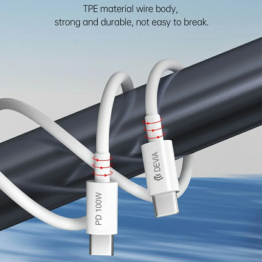 DEVIA EC317 Smart Series 1.5m Type-C to Type-C PD 100W Fast Charging Cable TPE Data Cord - White - 2