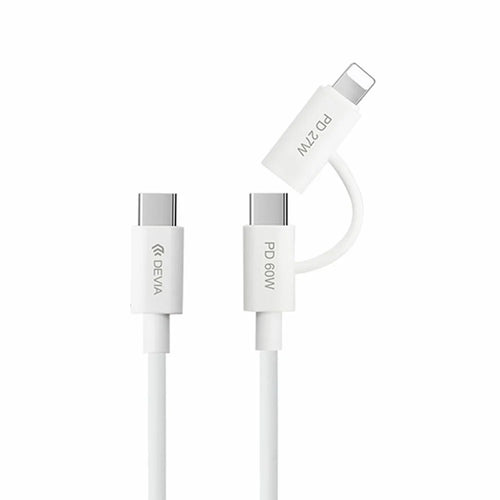 DEVIA EC404 Smart Series 1.2m Type-C to Type-C PD 60W + IP 27W Data Cable 2 in 1 Fast Charging Cord - White - 1
