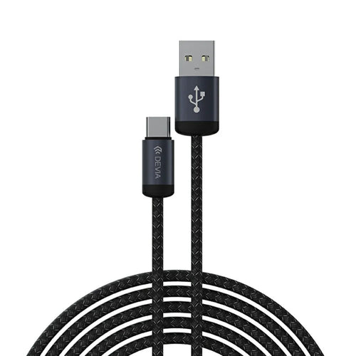 DEVIA EC649 Gracious Series 1m USB-A to Type-C Cable 2A Fast Charging Nylon Braided 480Mbps Data Cord - Black - 1