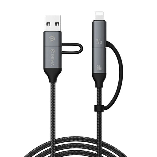 DEVIA EC504 Extreme Speed Series 1.5m 4 in 1 Fast Charging Cable USB-A + Type-C to Type-C + IP Data Cord - Black - 2