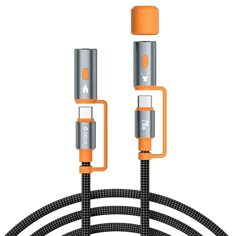 DEVIA EC660 1.5m Ultra 2 Type-C to Type-C PD 240W Multi Function Data Cable with Lamp and Lighter - Black - 1