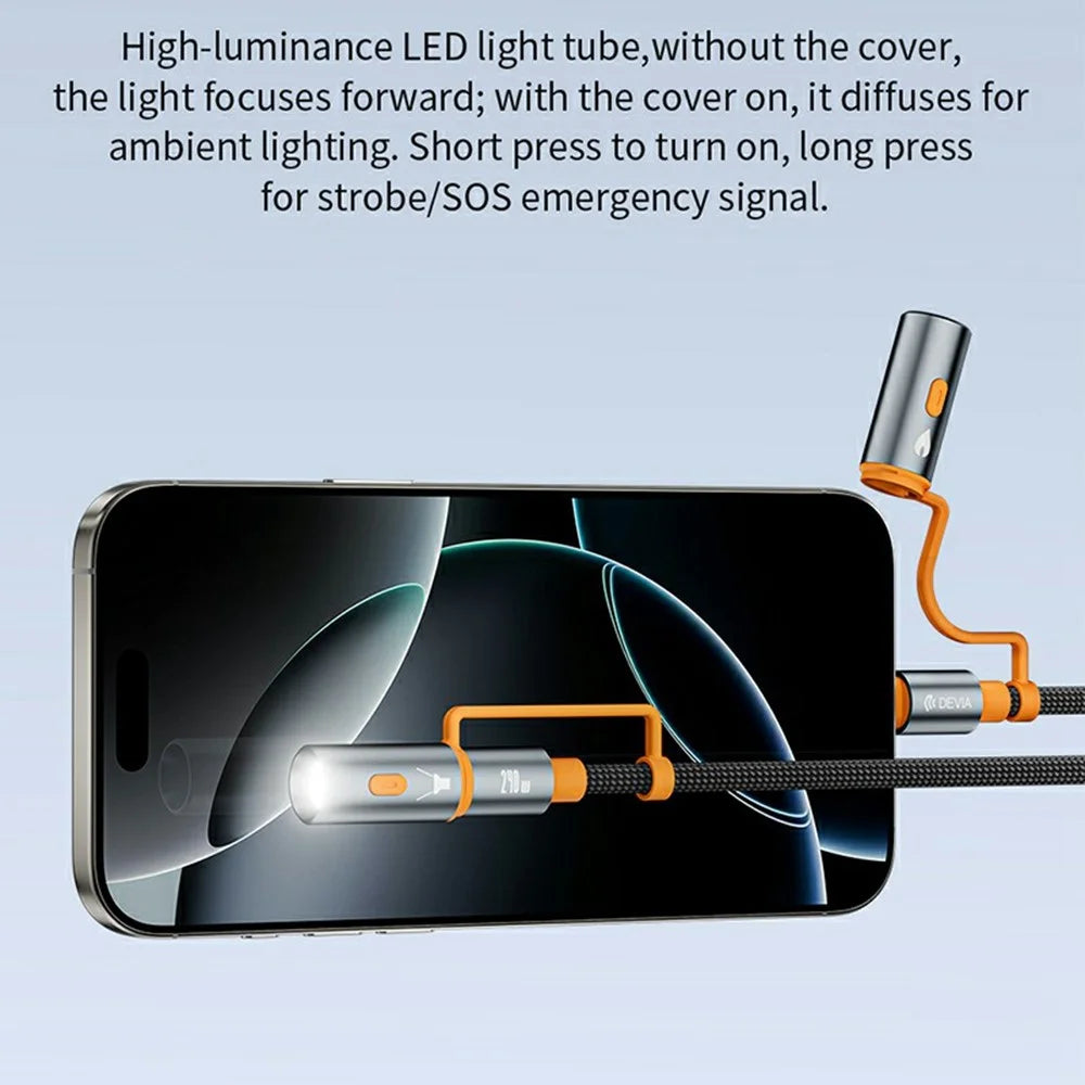 DEVIA EC660 1.5m Ultra 2 Type-C to Type-C PD 240W Multi Function Data Cable with Lamp and Lighter - Black - 4