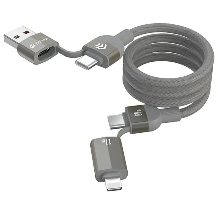 DEVIA EC655 1.2m Ultra 2 Multi Functions 4 in 1 Magnetic Fast Cable Data Cord - Titanium - 1