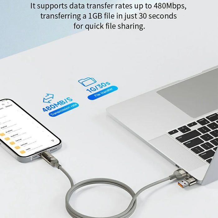 DEVIA EC655 1.2m Ultra 2 Multi Functions 4 in 1 Magnetic Fast Cable Data Cord - Titanium - 4