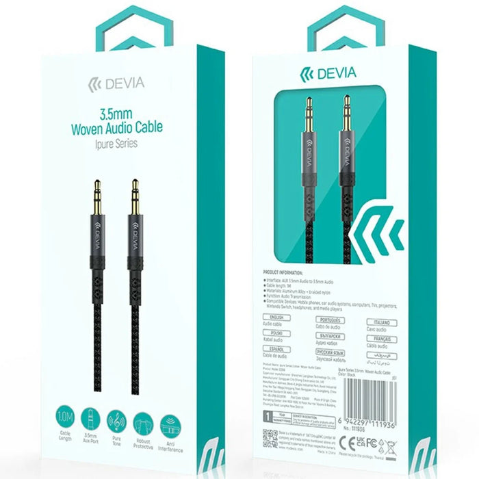DEVIA EC618 1m Ipure Series 3.5mm Audio Cable Clear Sound Braided Nylon Audio Cable - Black - 7