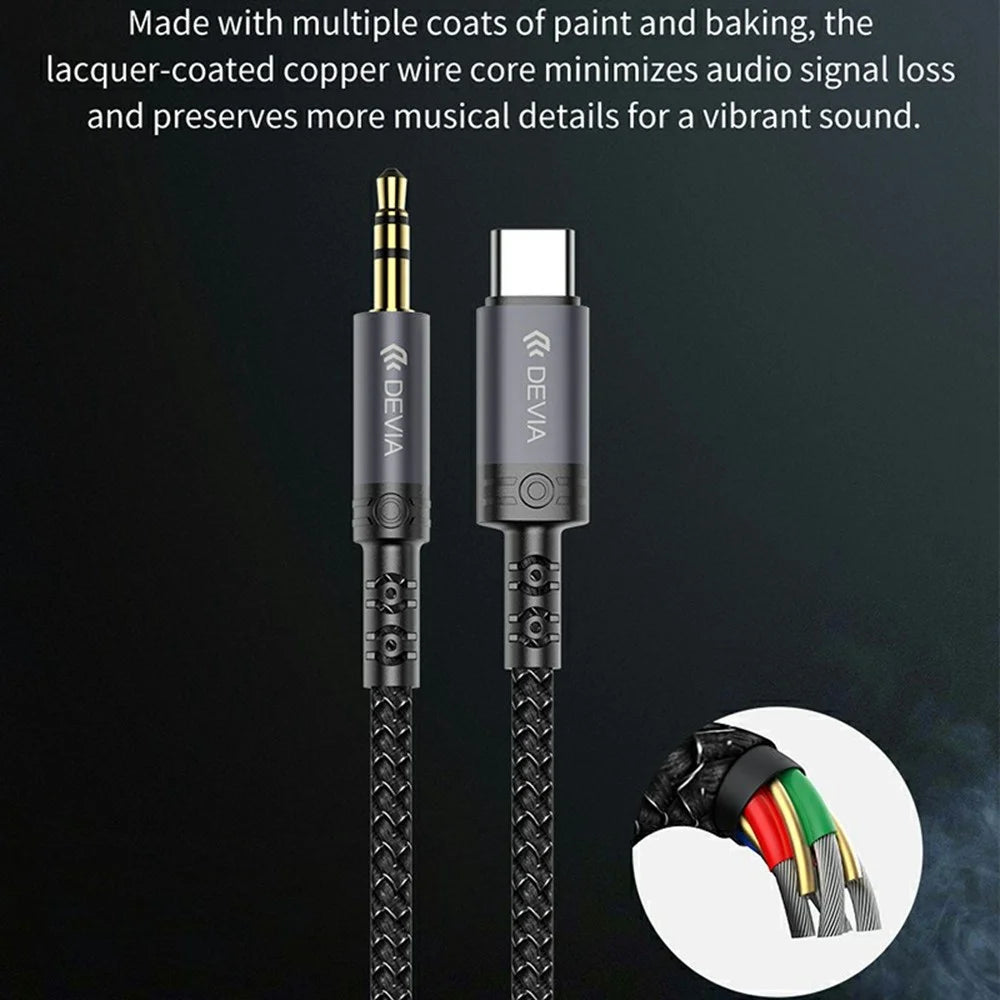DEVIA EC620 1m Ipure Series Type-C to 3.5mm Audio Cable Braided Nylon Audio Cable - Black - 3