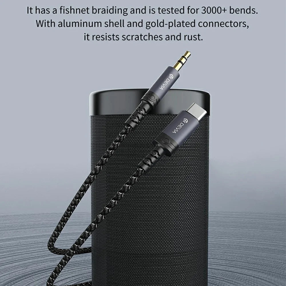 DEVIA EC620 1m Ipure Series Type-C to 3.5mm Audio Cable Braided Nylon Audio Cable - Black - 6