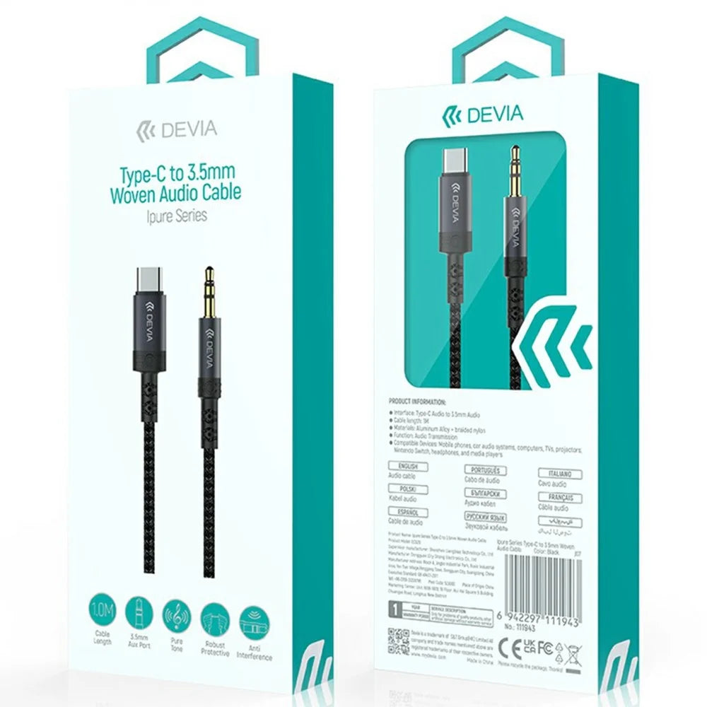 DEVIA EC620 1m Ipure Series Type-C to 3.5mm Audio Cable Braided Nylon Audio Cable - Black - 7