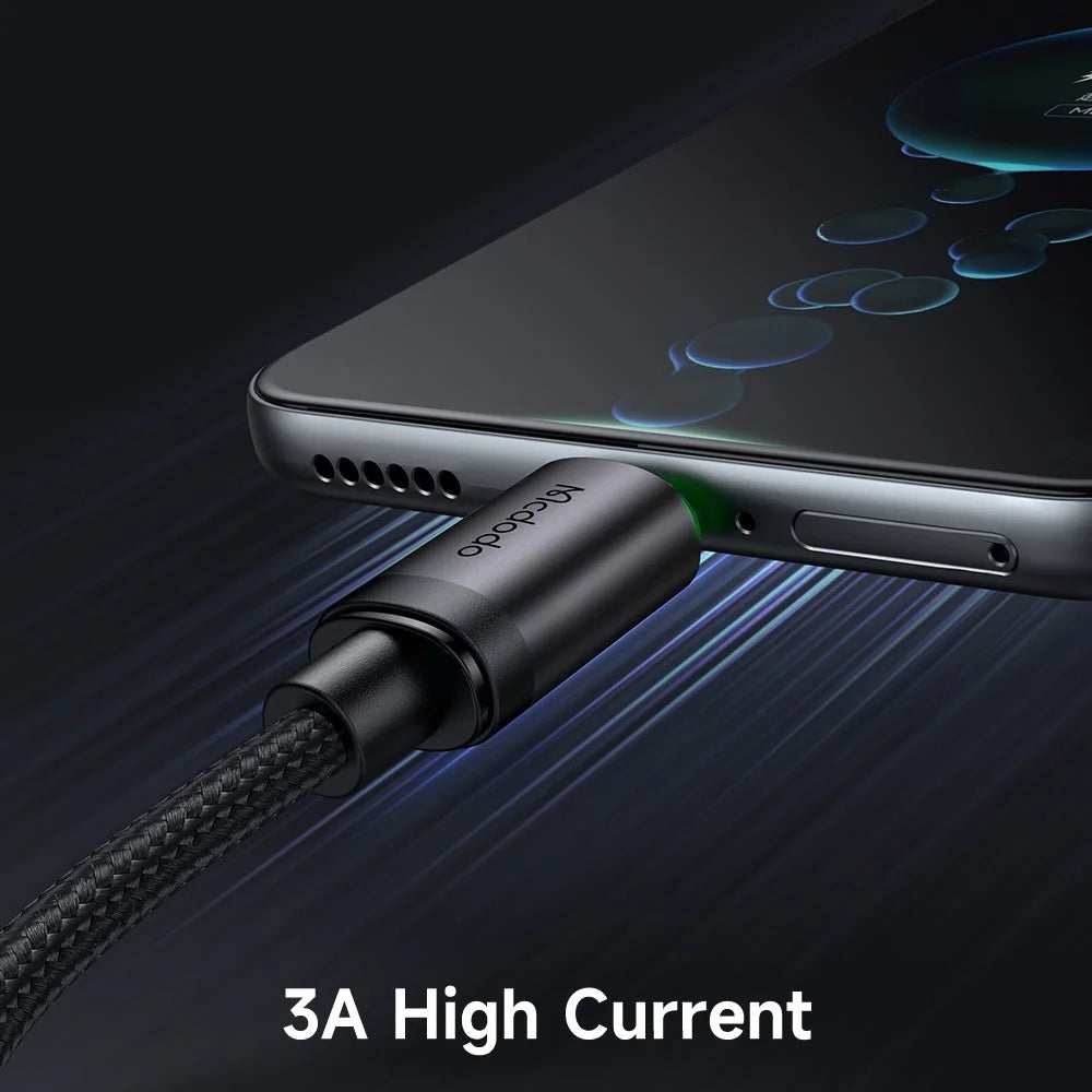 MCDODO CA-3990 1m USB-A to Micro USB Cable with Charging Light, 3A Fast Charging Data Cord - Black - 3