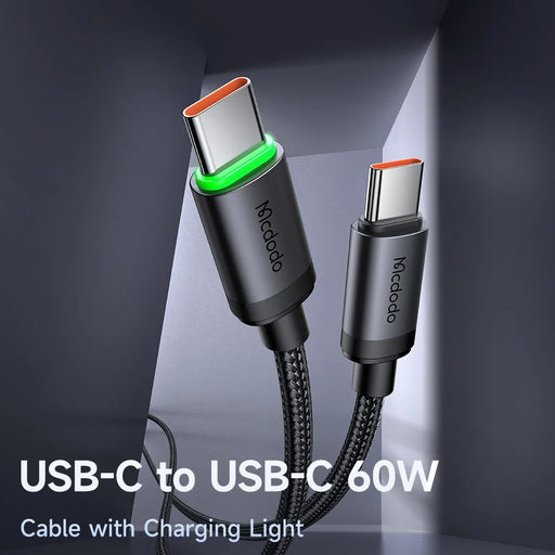 MCDODO CA-4410 1m Type-C to Type-C Cable 60W Fast Charging Data Cord with LED Light - Black - 2