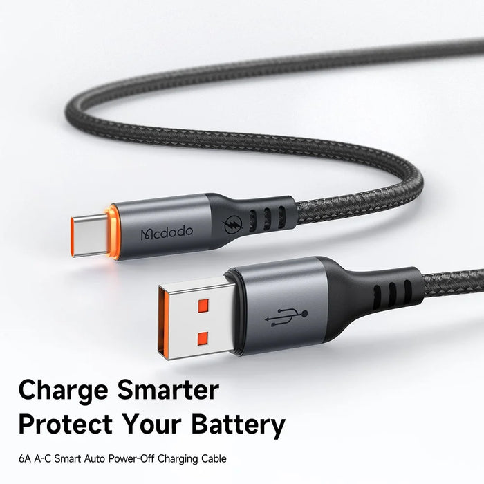 MCDODO CA-0570 1.2M USB-A to USB-C Cable 6A Super Fast Charging Smart Auto Power Off 480Mbps Data Transfer Cable - Black - 3