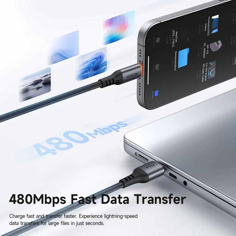 MCDODO CA-0570 1.2M USB-A to USB-C Cable 6A Super Fast Charging Smart Auto Power Off 480Mbps Data Transfer Cable - Black - 6