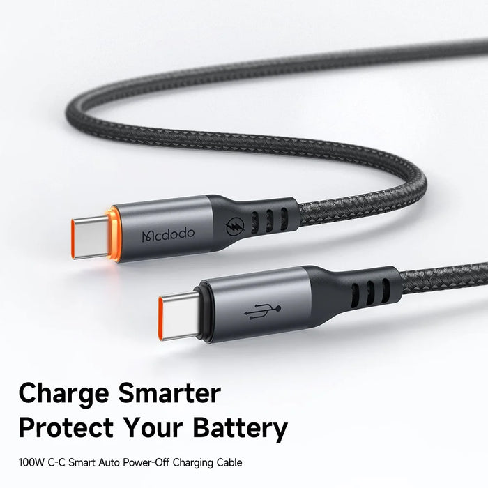 MCDODO CA-2040 PD 100W 1.2M USB-C to C Fast Charging Data Cable with Smart Auto Power Off E-Marker Chip - Black - 3