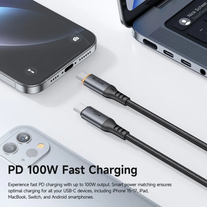 MCDODO CA-2040 PD 100W 1.2M USB-C to C Fast Charging Data Cable with Smart Auto Power Off E-Marker Chip - Black - 5