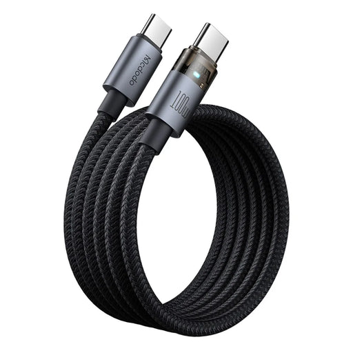 MCDODO CA-558 1.2m 100W Fast Charging Wire USB-C to USB-C Nylon Braided Data Cable with LED Indicator - Black - 1