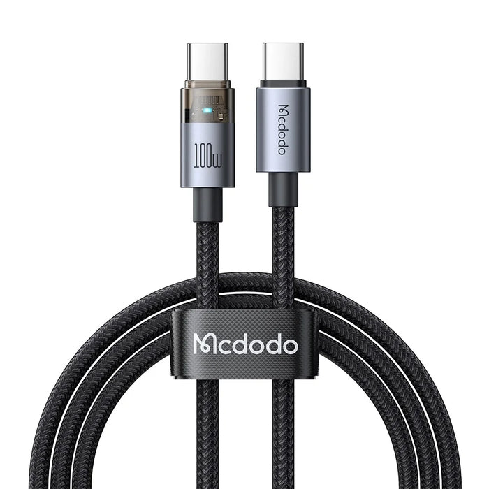 MCDODO CA-558 1.2m 100W Fast Charging Wire USB-C to USB-C Nylon Braided Data Cable with LED Indicator - Black - 7