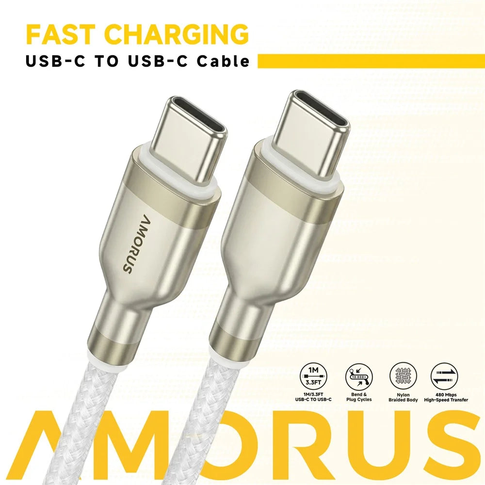 AMORUS 1m PD 3.0 60W Fast Charging USB-C to USB-C Cable Nylon Braided Data Wire for Samsung / Xiaomi / Google - 2