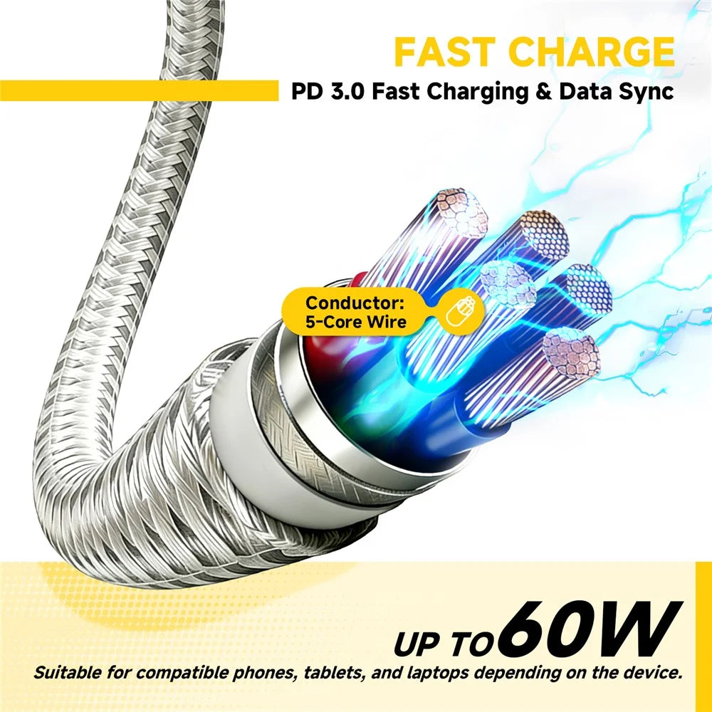 AMORUS 1m PD 3.0 60W Fast Charging USB-C to USB-C Cable Nylon Braided Data Wire for Samsung / Xiaomi / Google - 3