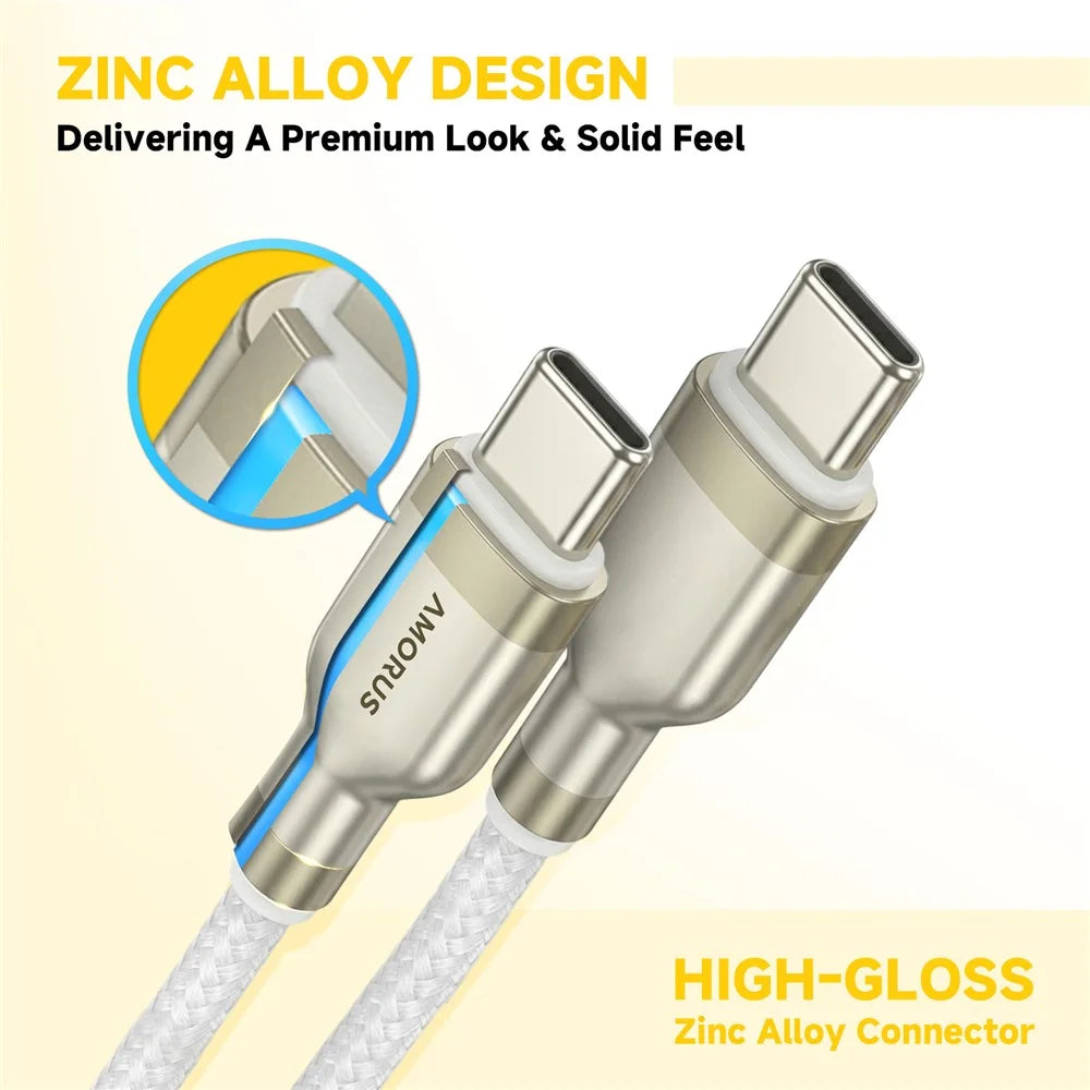 AMORUS 1m PD 3.0 60W Fast Charging USB-C to USB-C Cable Nylon Braided Data Wire for Samsung / Xiaomi / Google - 5