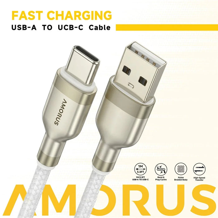 AMORUS 1m USB-A to USB-C 12W 2.4A Fast Charging Wire Nylon Braided Data Cable for Samsung / Huawei / Xiaomi - 2