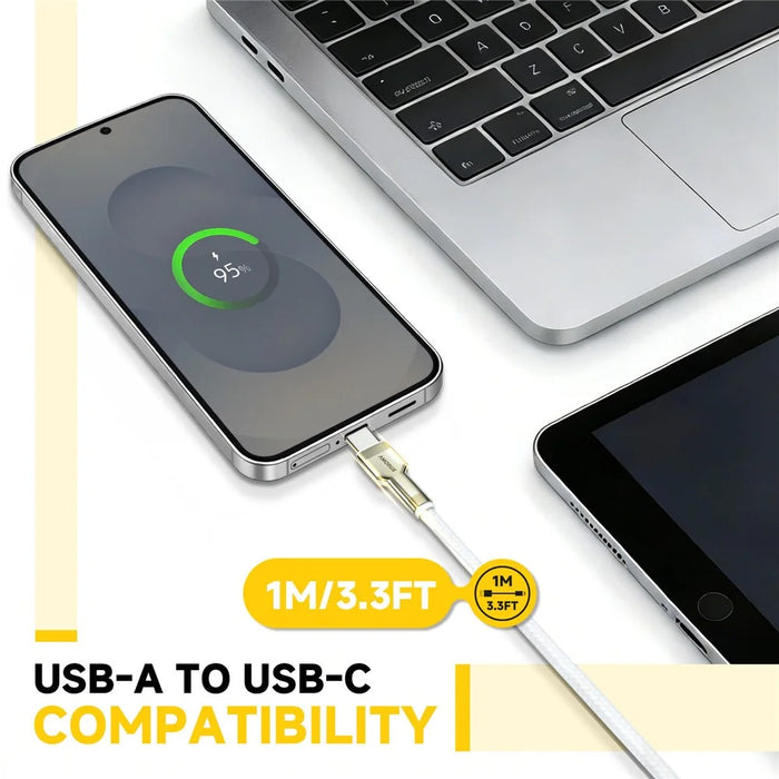 AMORUS 1m USB-A to USB-C 12W 2.4A Fast Charging Wire Nylon Braided Data Cable for Samsung / Huawei / Xiaomi - 4