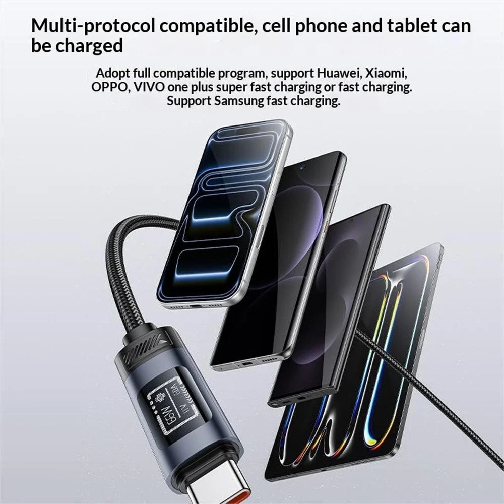 YESIDO CA138C 120cm OLED Digital Display USB-A to USB-C 66W Fast Charging Nylon Braided Data Cable - 4