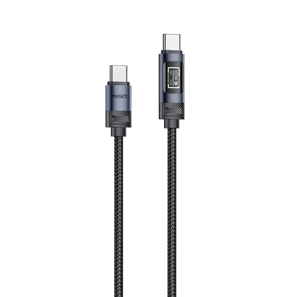YESIDO CA202 120cm USB-C to USB-C Data Cable PD 100W Fast Charging Cord with OLED Digital Display - 1