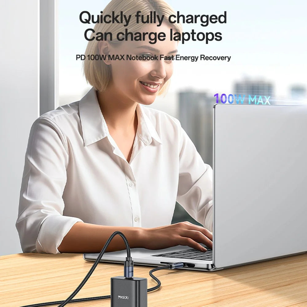 YESIDO CA202 120cm USB-C to USB-C Data Cable PD 100W Fast Charging Cord with OLED Digital Display - 2