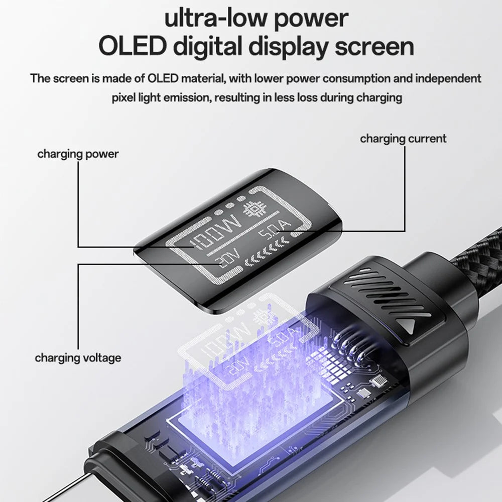 YESIDO CA202 120cm USB-C to USB-C Data Cable PD 100W Fast Charging Cord with OLED Digital Display - 4
