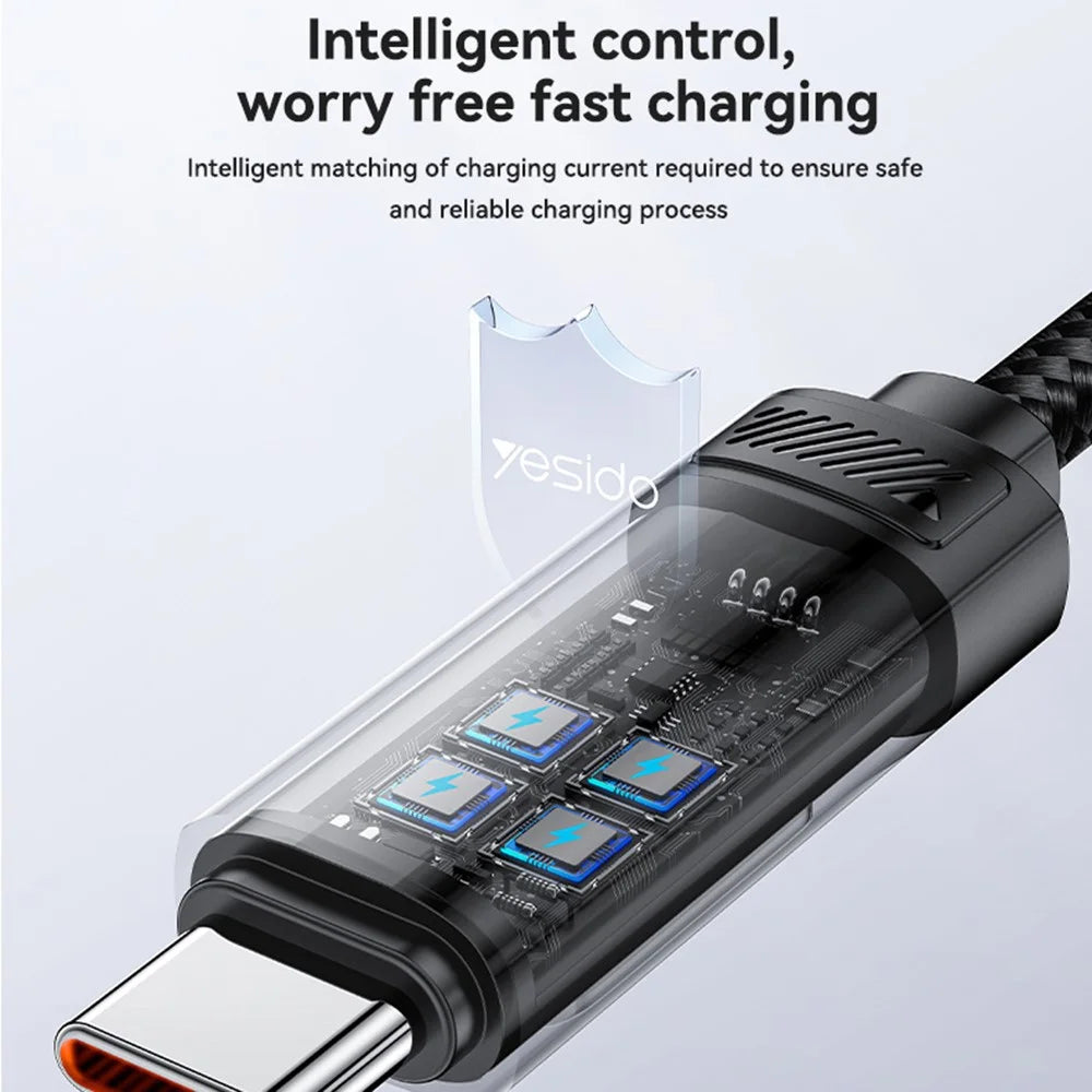 YESIDO CA202 120cm USB-C to USB-C Data Cable PD 100W Fast Charging Cord with OLED Digital Display - 6