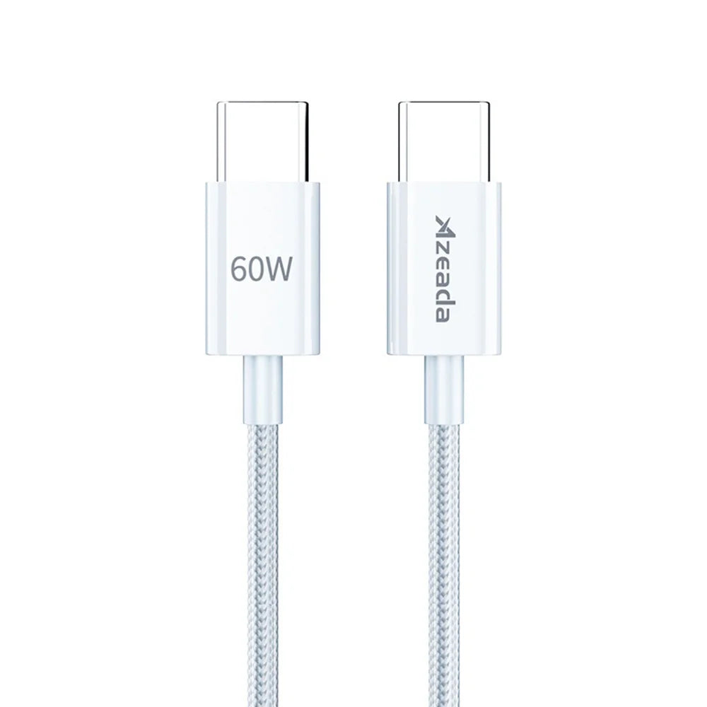 AZEADA AZ-B06a 1m USB-C to USB-C Data Cable 60W Fast Charging Wire for Samsung / Xiaomi / Google - White - 1
