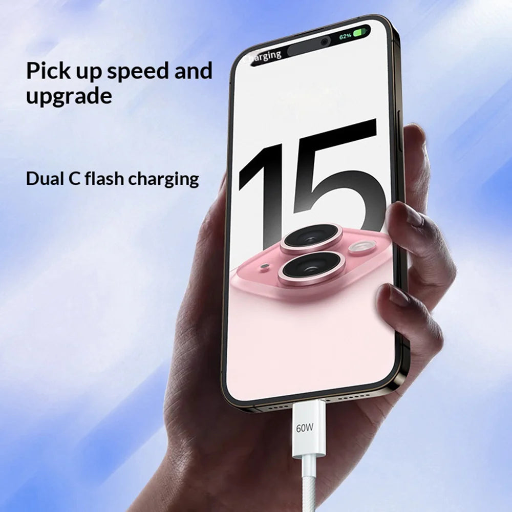 AZEADA AZ-B06a 1m USB-C to USB-C Data Cable 60W Fast Charging Wire for Samsung / Xiaomi / Google - White - 4