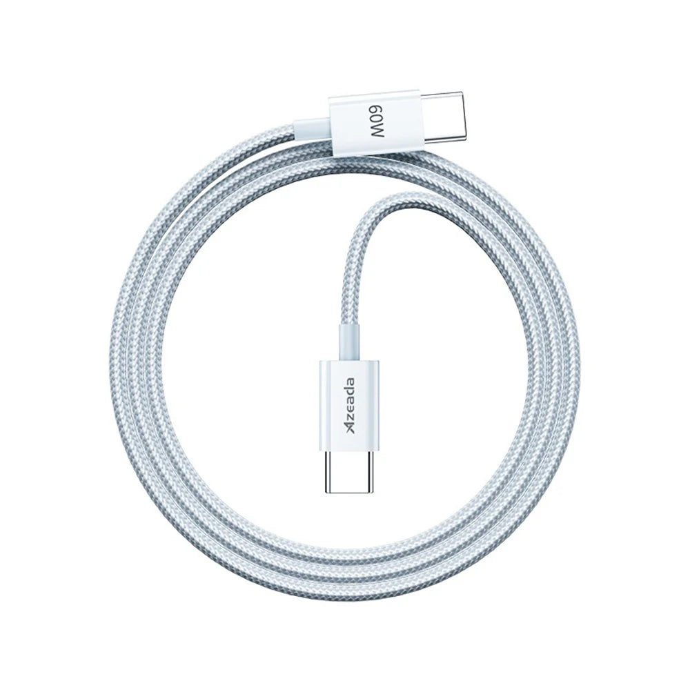 AZEADA AZ-B06a 1m USB-C to USB-C Data Cable 60W Fast Charging Wire for Samsung / Xiaomi / Google - White - 6