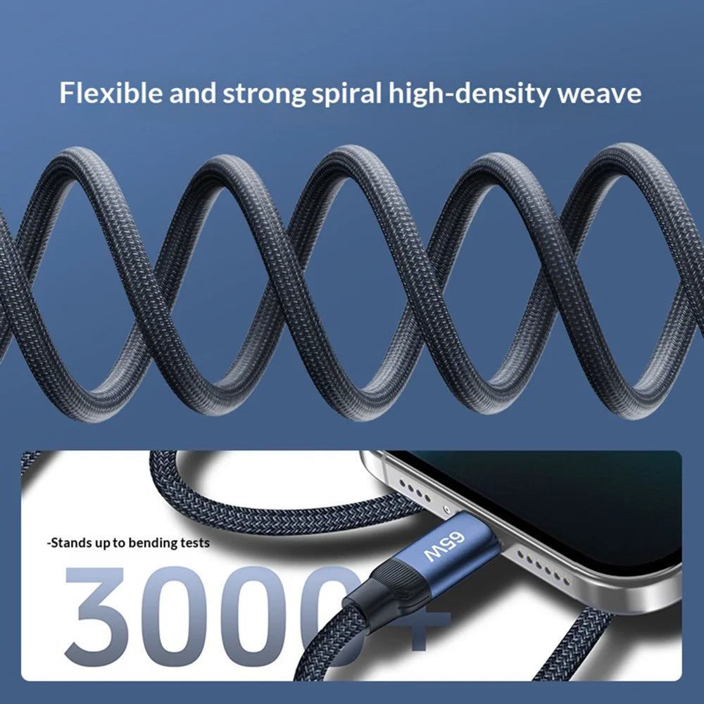 AZEADA 1.2m USB-C Data Cable Type-C to Type-C 65W Fast Charging Cable for Samsung/Huawei/Xiaomi - B03 - 5
