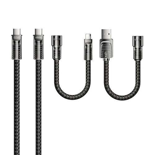 AZEADA AZ-B11th 1.5m 4 in 1 USB-C / USB-A to USB-C / iP 60W Fast Charging Braided Data Cable - Black - 1