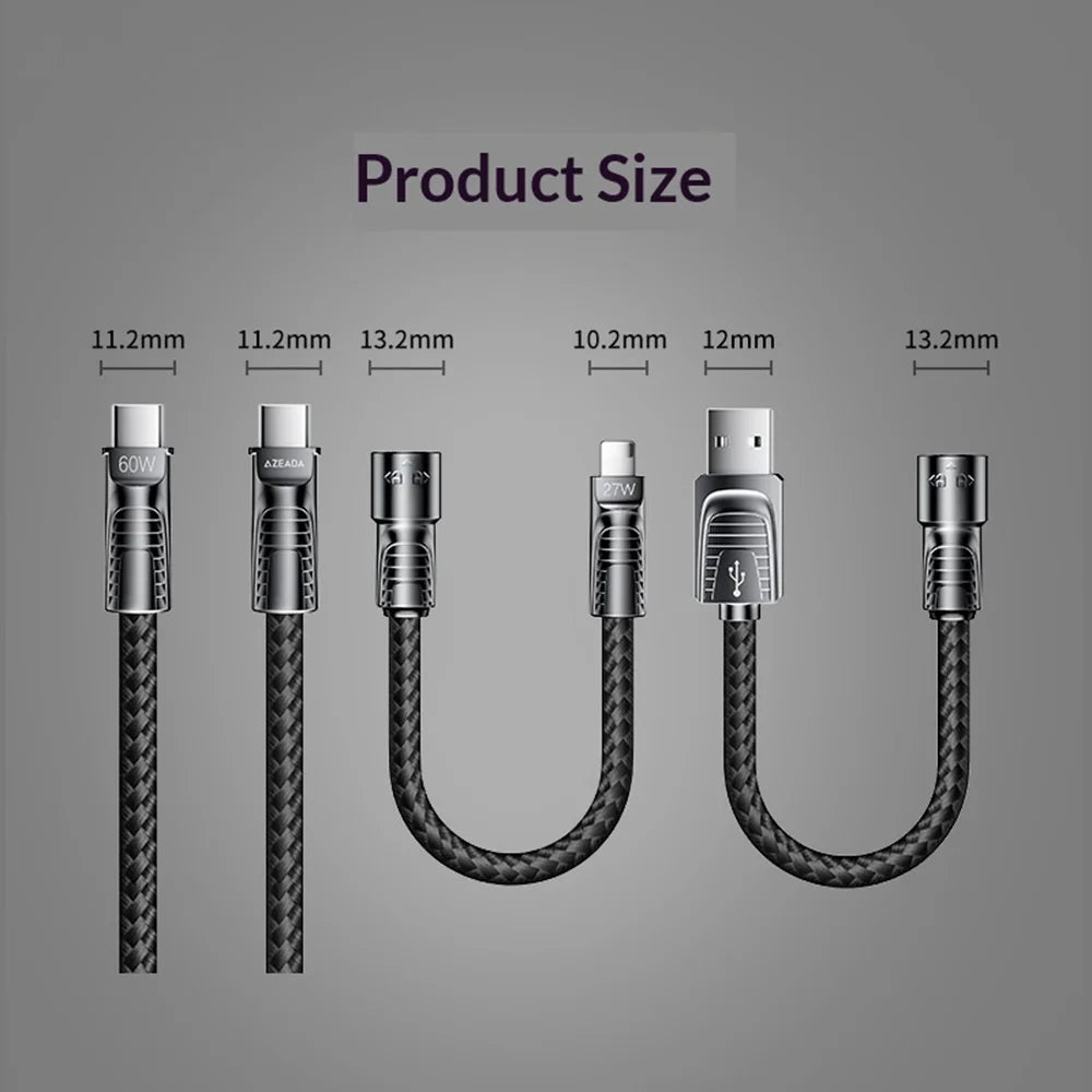 AZEADA AZ-B11th 1.5m 4 in 1 USB-C / USB-A to USB-C / iP 60W Fast Charging Braided Data Cable - Black - 6