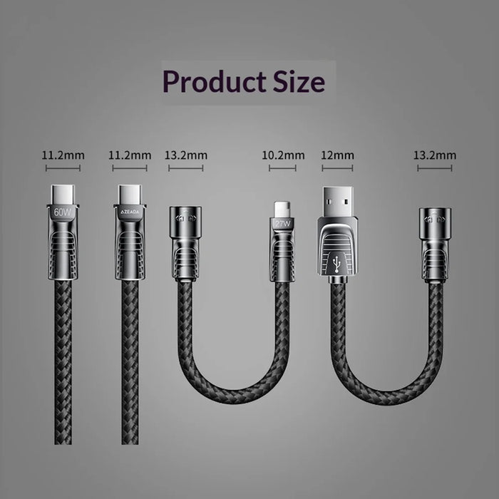 AZEADA AZ-B11th 1.5m 4 in 1 USB-C / USB-A to USB-C / iP 60W Fast Charging Braided Data Cable - Black - 6