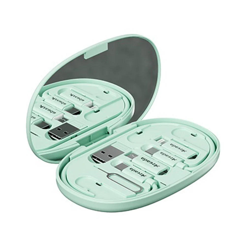 AZEADA AZ-B01th Multi-function Digital Storage Box 60W Fast Charging USB-C Data Cable with 3 Adapters and Mirror - Green - 1