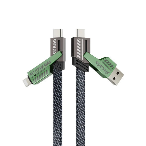 AZEADA AZ-B10th Mecha Series 1.5m PD 60W Fast Charging USB-A/USB-C to USB-C/iP Braided Data Cable - Green - 1