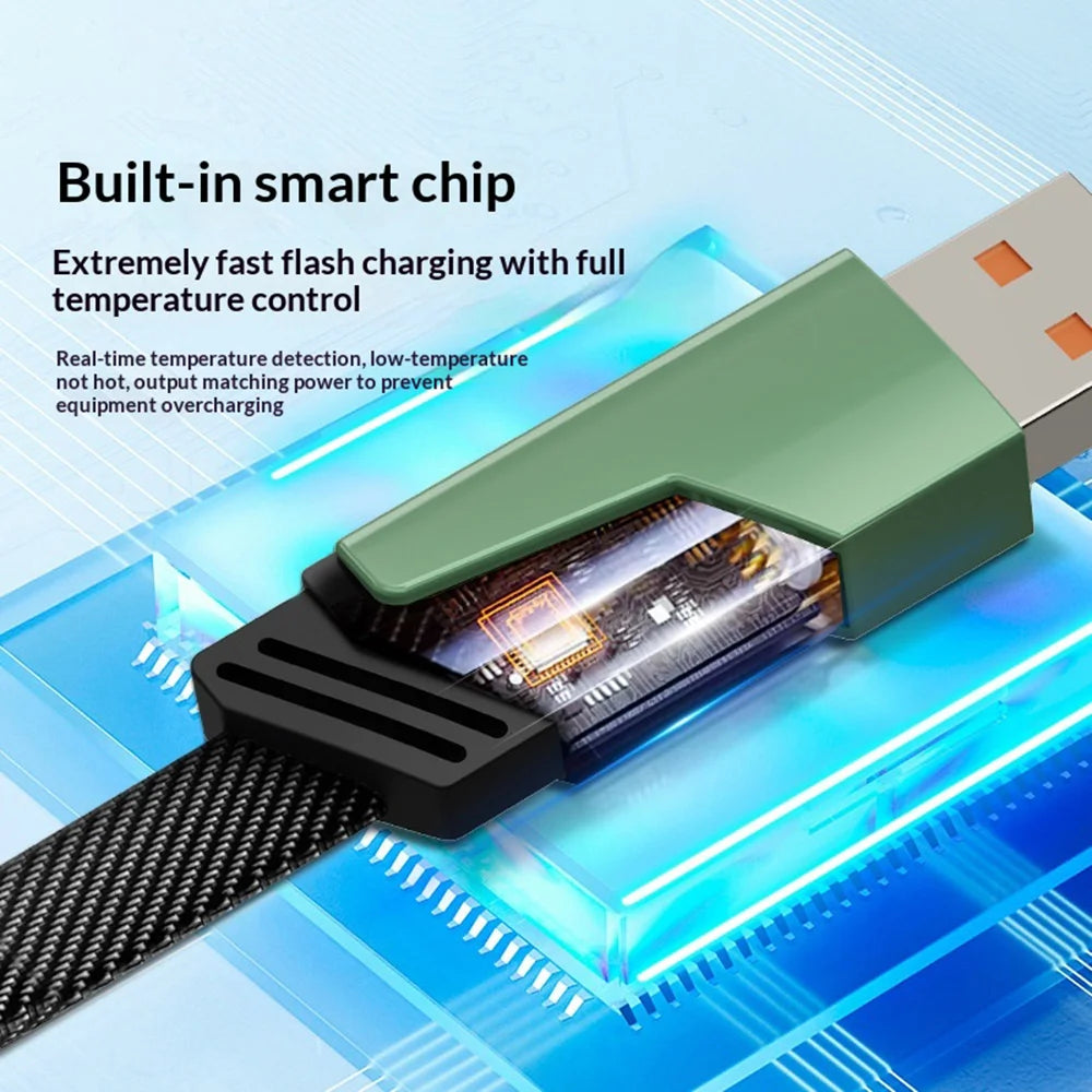 AZEADA AZ-B10th Mecha Series 1.5m PD 60W Fast Charging USB-A/USB-C to USB-C/iP Braided Data Cable - Green - 4