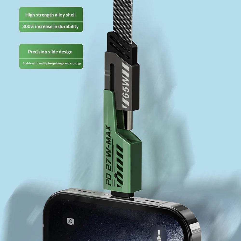 AZEADA AZ-B10th Mecha Series 1.5m PD 60W Fast Charging USB-A/USB-C to USB-C/iP Braided Data Cable - Green - 5