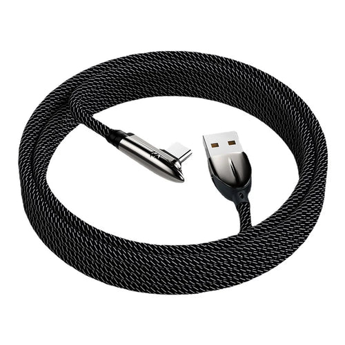 1.8m 6A USB-A to Type-C Cable 90 Degree Elbow 66W Fast Charging Braided Cord for Gaming Huawei OPPO Xiaomi - Black - 1