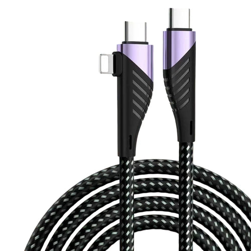 2m 2 in 1 USB-C to USB-C + Lightning Cable PD 65W + PD 27W Fast Charging Data Cord - Black / Grey - 1