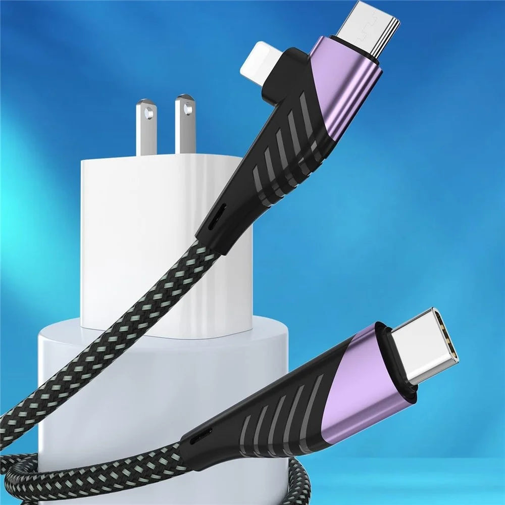 2m 2 in 1 USB-C to USB-C + Lightning Cable PD 65W + PD 27W Fast Charging Data Cord - Black / Grey - 2