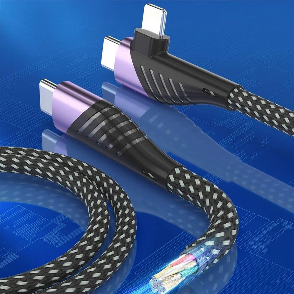 2m 2 in 1 USB-C to USB-C + Lightning Cable PD 65W + PD 27W Fast Charging Data Cord - Black / Grey - 3