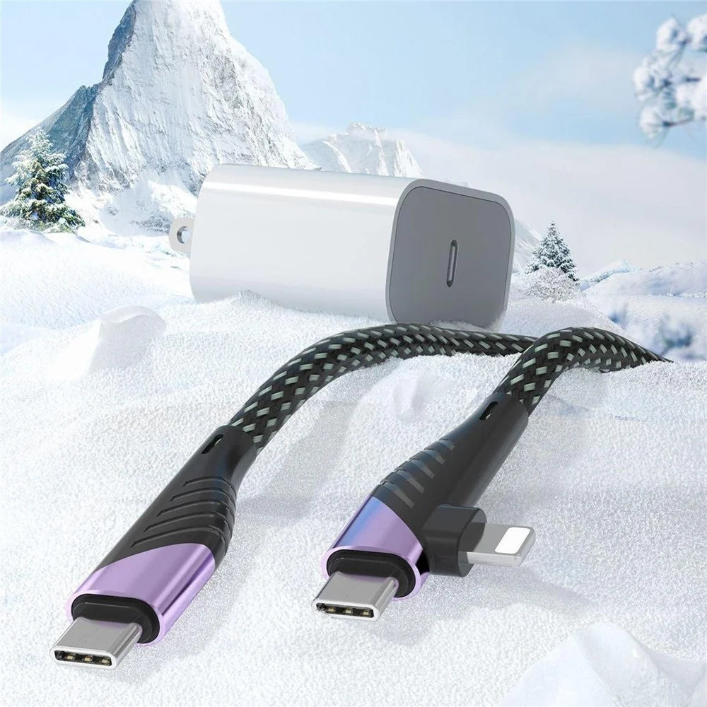 2m 2 in 1 USB-C to USB-C + Lightning Cable PD 65W + PD 27W Fast Charging Data Cord - Black / Grey - 5